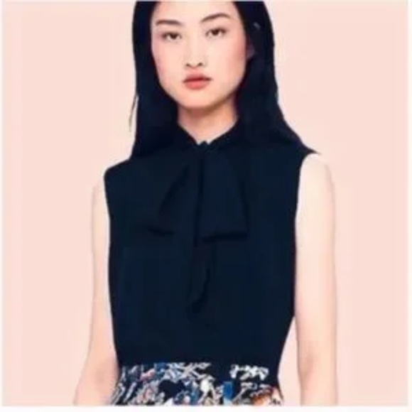 NWT TORY BURCH Navy Sleeveless Bow Button Down Blouse size 10 - Picture 2 of 4